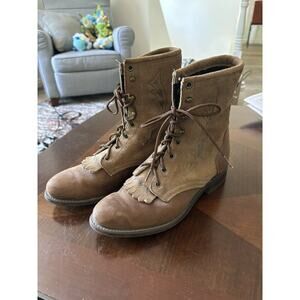 LAREDO Womens Roper #69813 Kiltie Leather Boots Granny Lace Up USA Size 8.5M